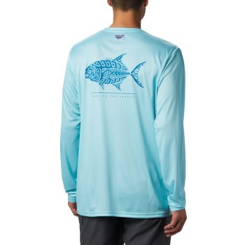 Pánské Mikiny Columbia PFG Terminal Tackle Tribal Fish Long Sleeve Blankyt KZTCGP463